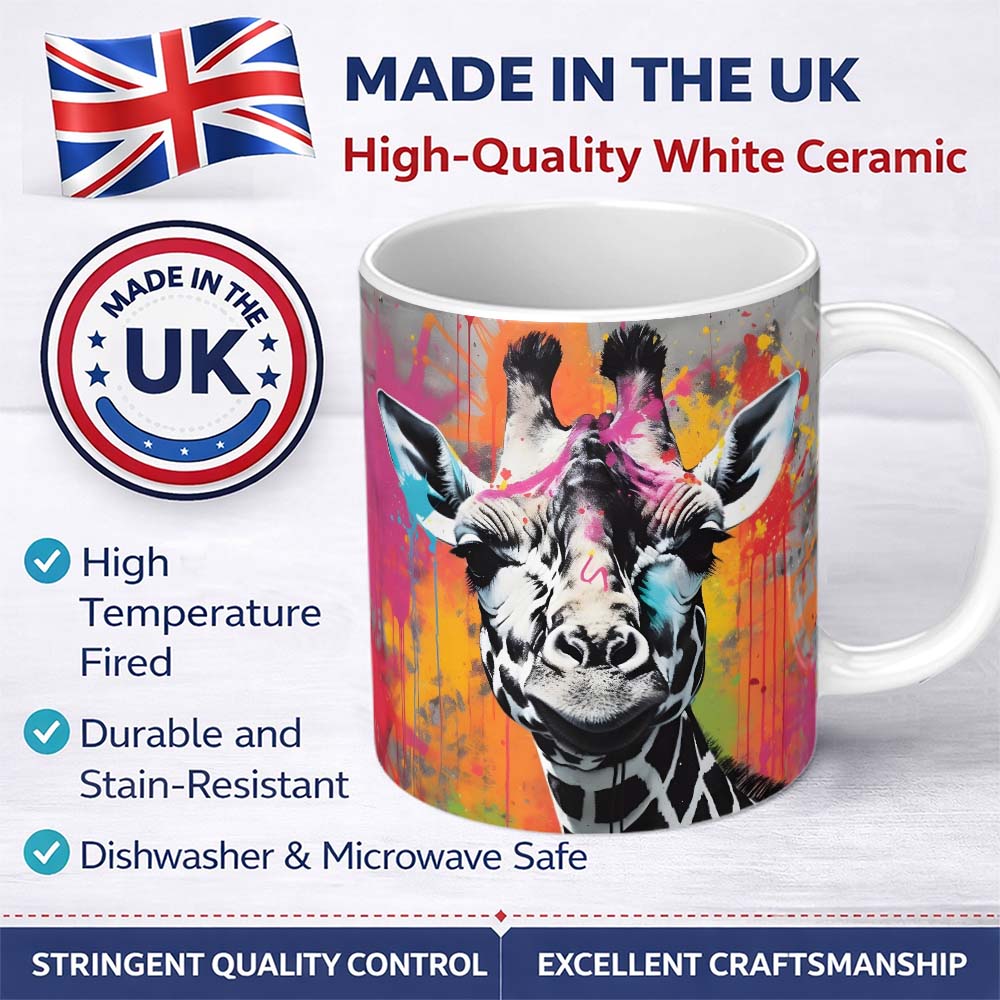 Colour Splash Giraffe Portrait Graffiti 11oz Ceramic Coffee Tea Mug White Large Handle