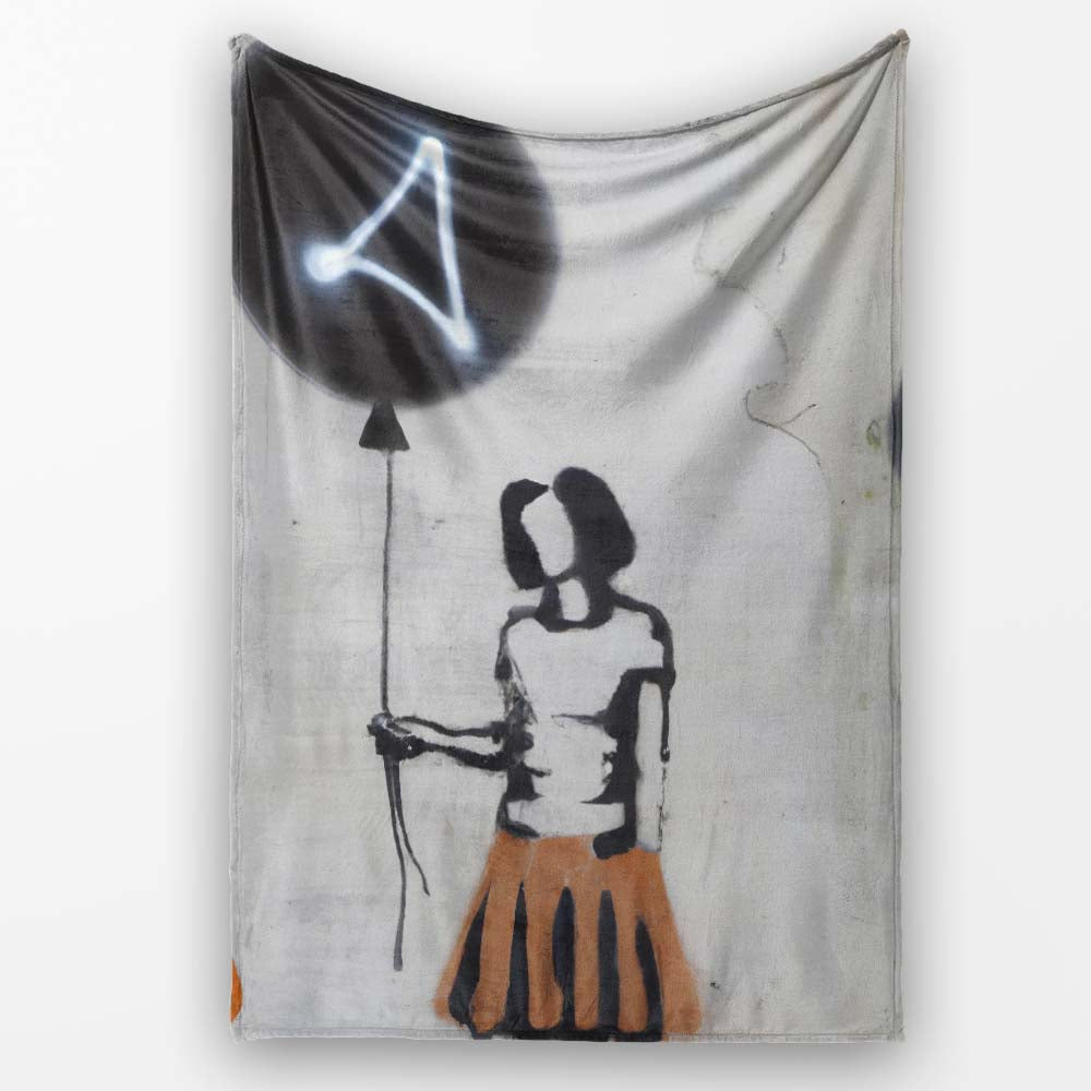 Girl Holding Black Balloon Minimalist Graffiti, Lightweight Warm Gift, Comfortable Everyday Use - Super Soft Fleece Blanket Bed Sofa Throw