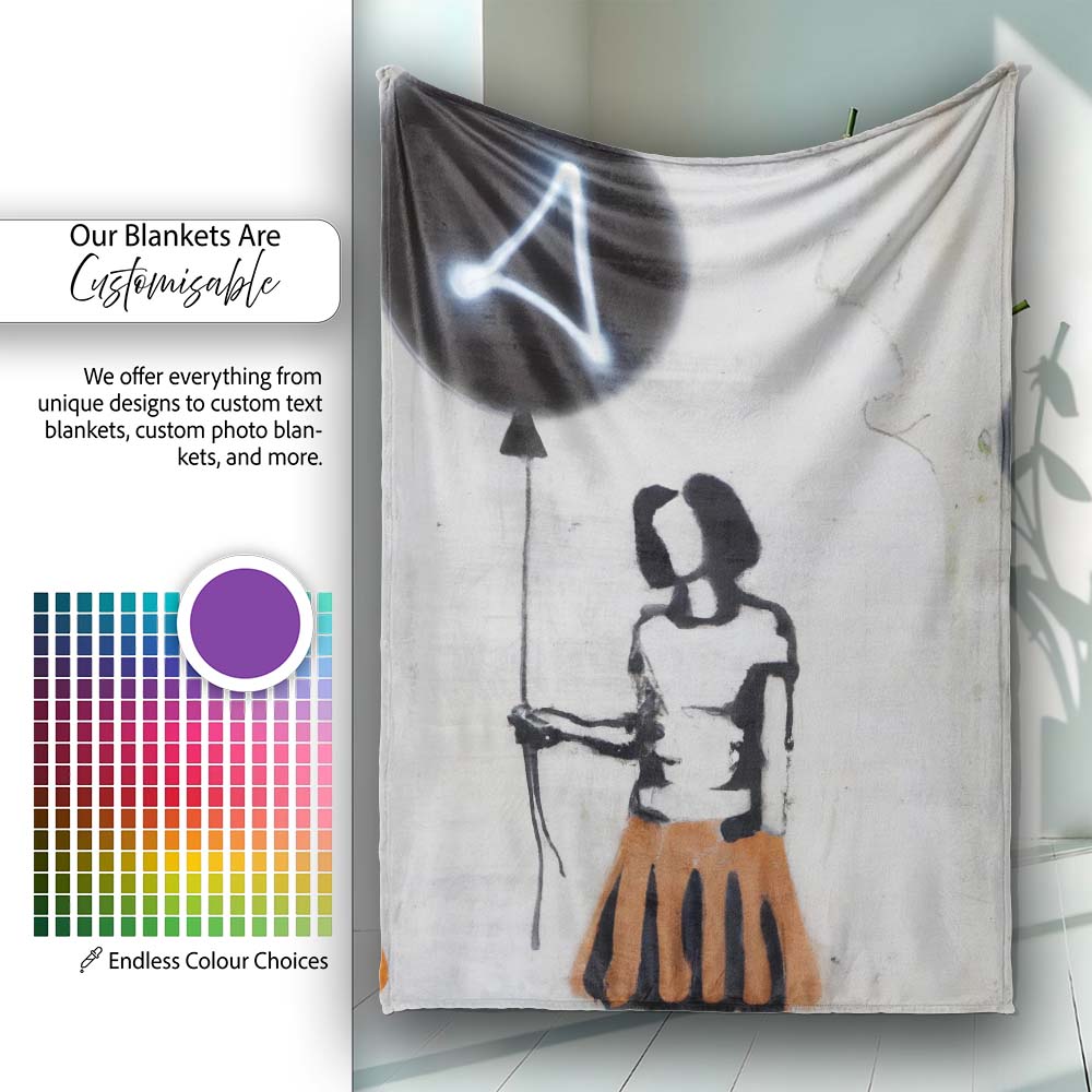 Girl Holding Black Balloon Minimalist Graffiti, Lightweight Warm Gift, Comfortable Everyday Use - Super Soft Fleece Blanket Bed Sofa Throw