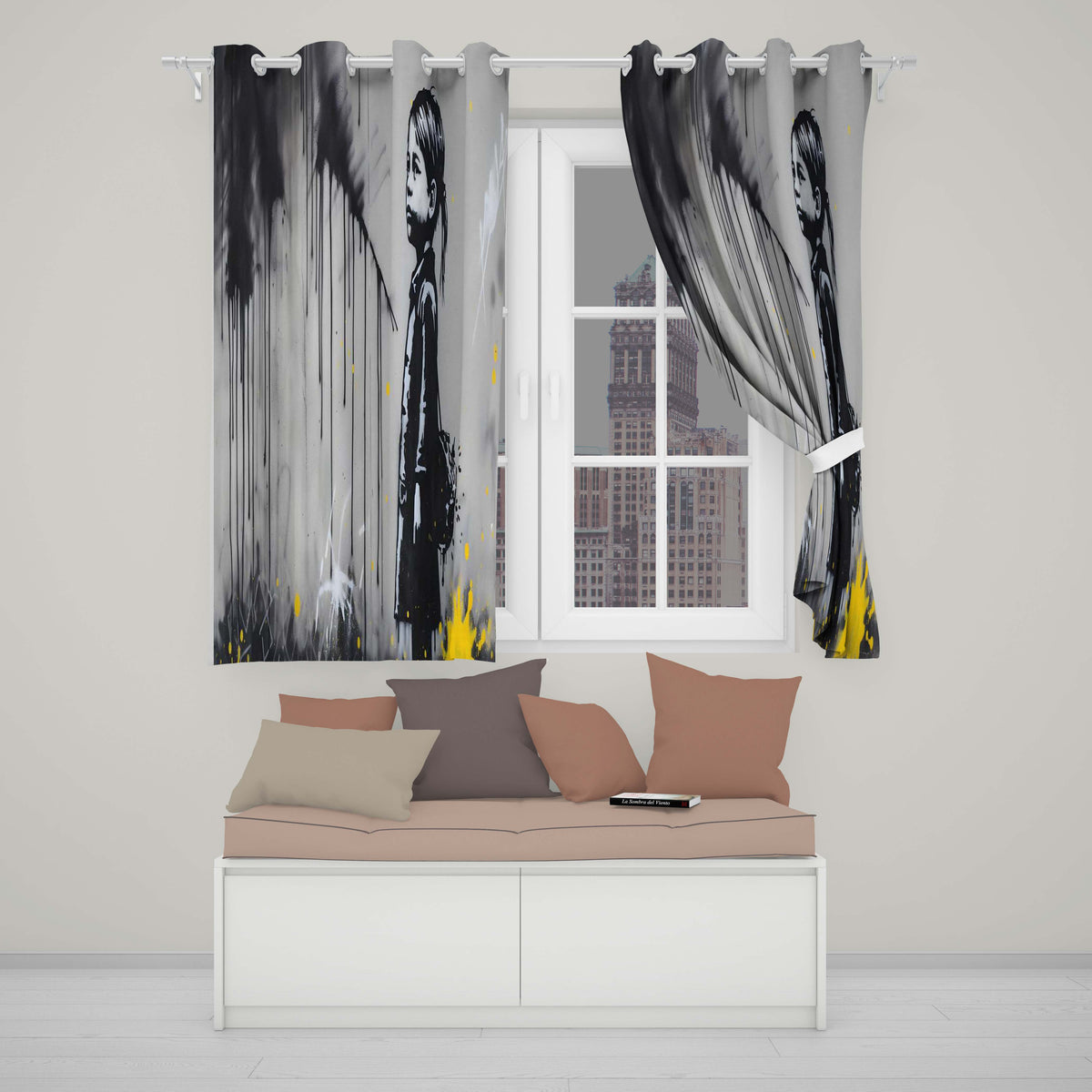 Girl with Paint Splash Backpack Street Art Vibrant Elegant Artwork for Home Decor Readymade Eyelet Ring Top Thermal 100% Blackout Curtains