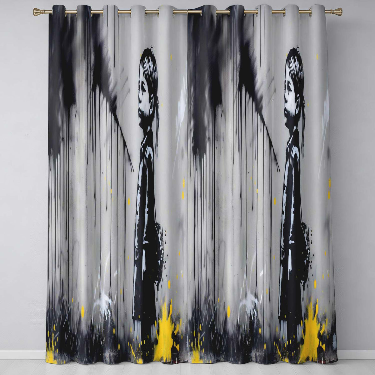 Girl with Paint Splash Backpack Street Art Vibrant Elegant Artwork for Home Decor Readymade Eyelet Ring Top Thermal 100% Blackout Curtains