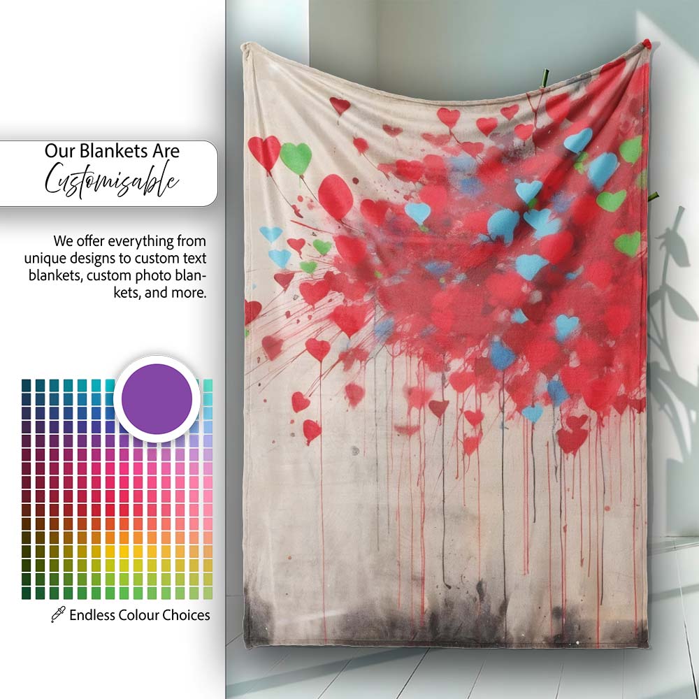 Girl Releasing Colourful Heart Balloons Street Art, All Season Comfort, Stylish Room Decoration - Super Soft Fleece Blanket Bed Sofa Throw