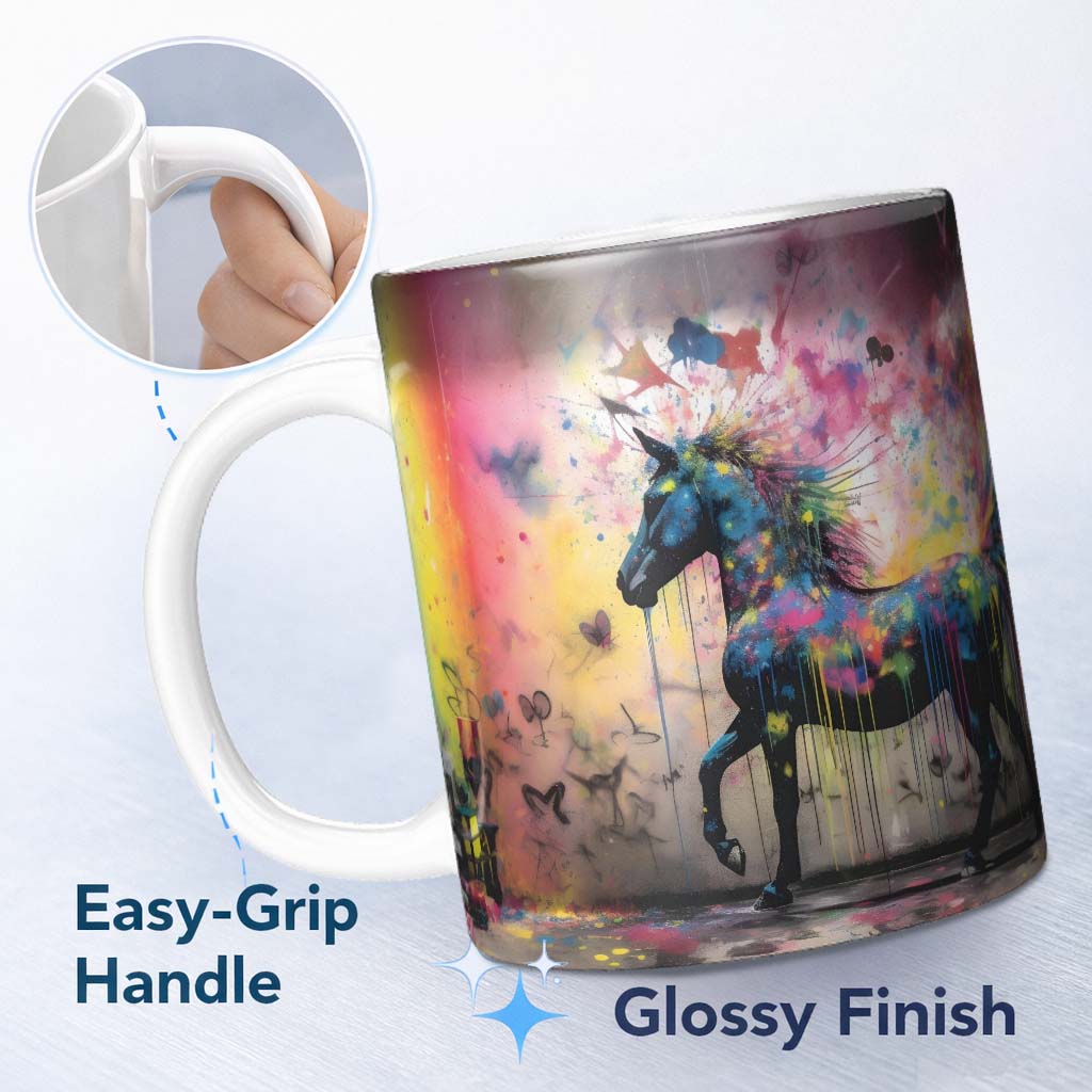 Rainbow Splash Horse Graffiti 11oz Ceramic Coffee Tea Mug White Large Handle