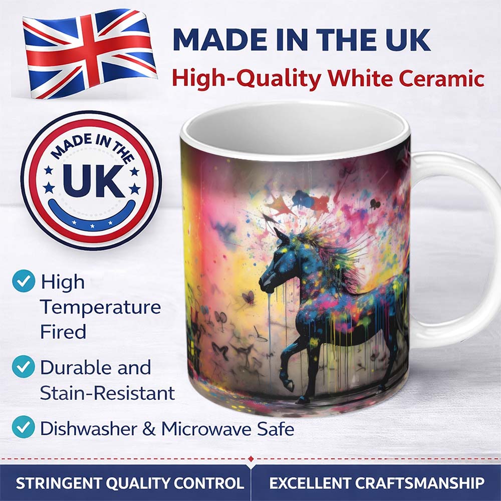 Rainbow Splash Horse Graffiti 11oz Ceramic Coffee Tea Mug White Large Handle