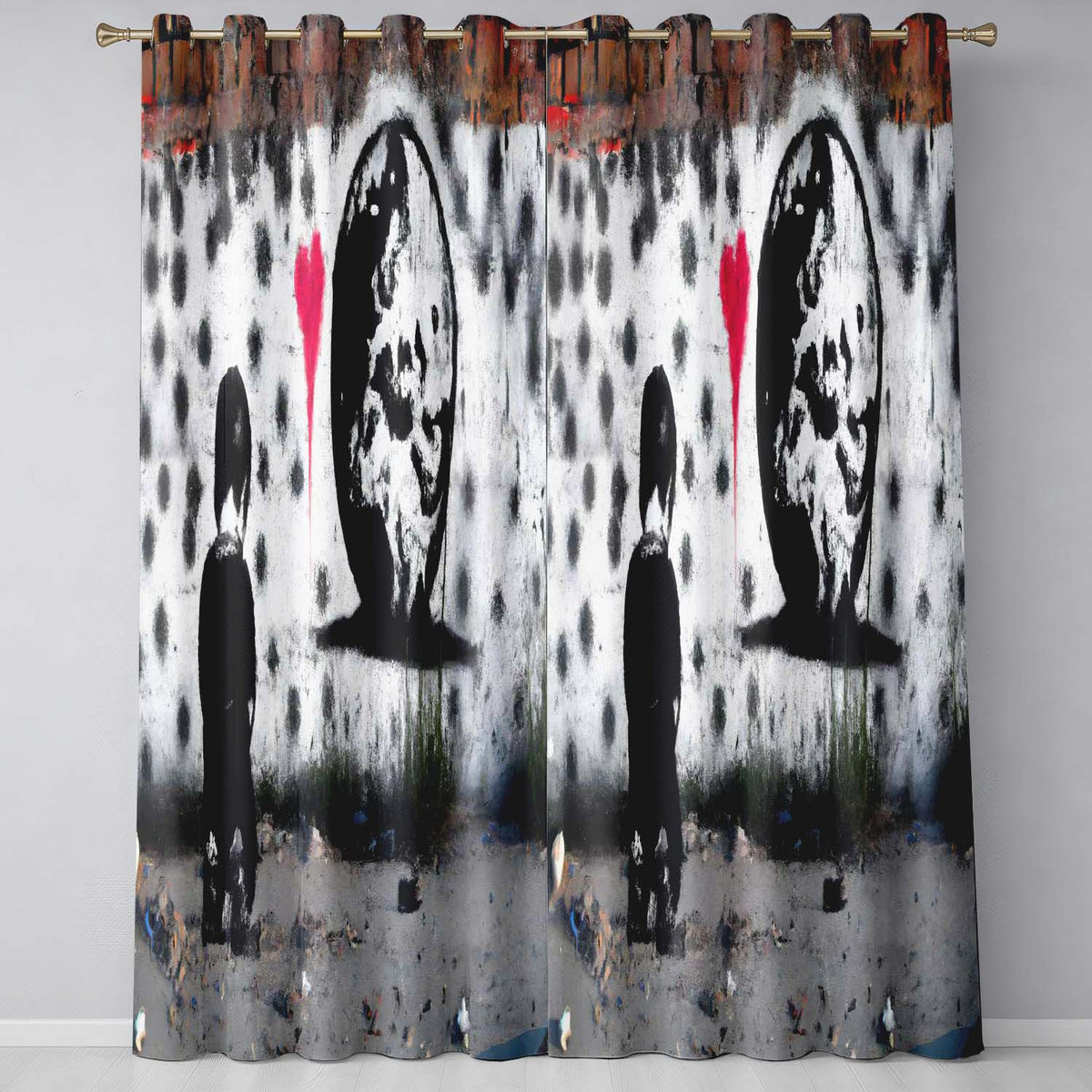 Child Looking at the World with Pink Heart Street Art Elegant Artistic Home Decor Readymade Eyelet Ring Top Thermal 100% Blackout Curtains