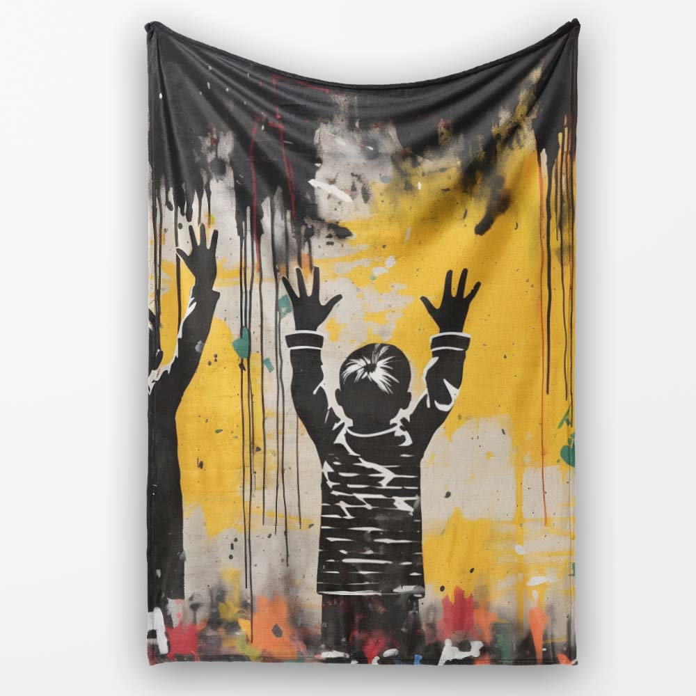 Children Reaching for Colourful Paint Drips Graffiti, Lightweight Comfortable Decorative Accent - Super Soft Fleece Blanket Bed Sofa Throw