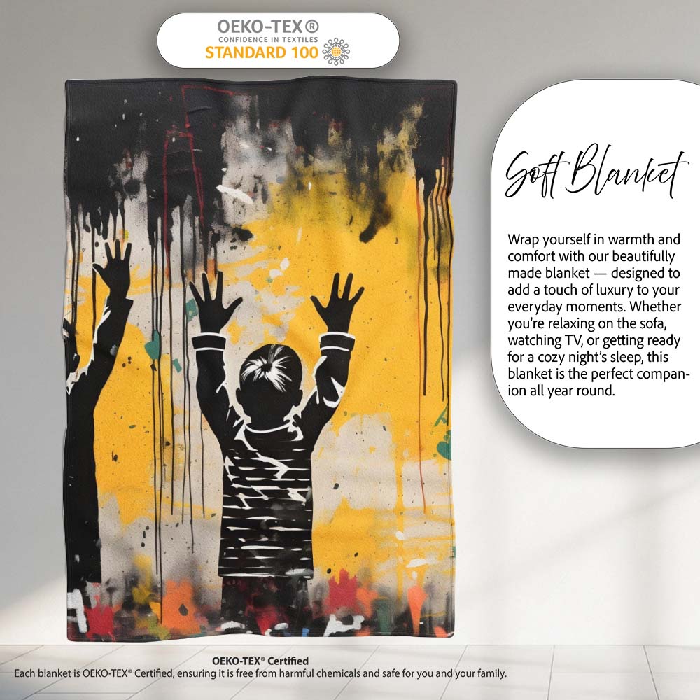 Children Reaching for Colourful Paint Drips Graffiti, Lightweight Comfortable Decorative Accent - Super Soft Fleece Blanket Bed Sofa Throw