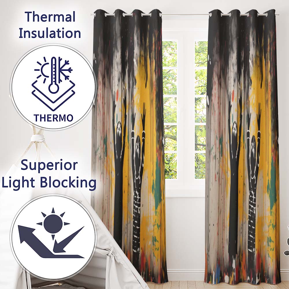 Children Reaching for Colourful Paint Drips Graffiti Creative Wall Art Home Decor Readymade Eyelet Ring Top Thermal 100% Blackout Curtains