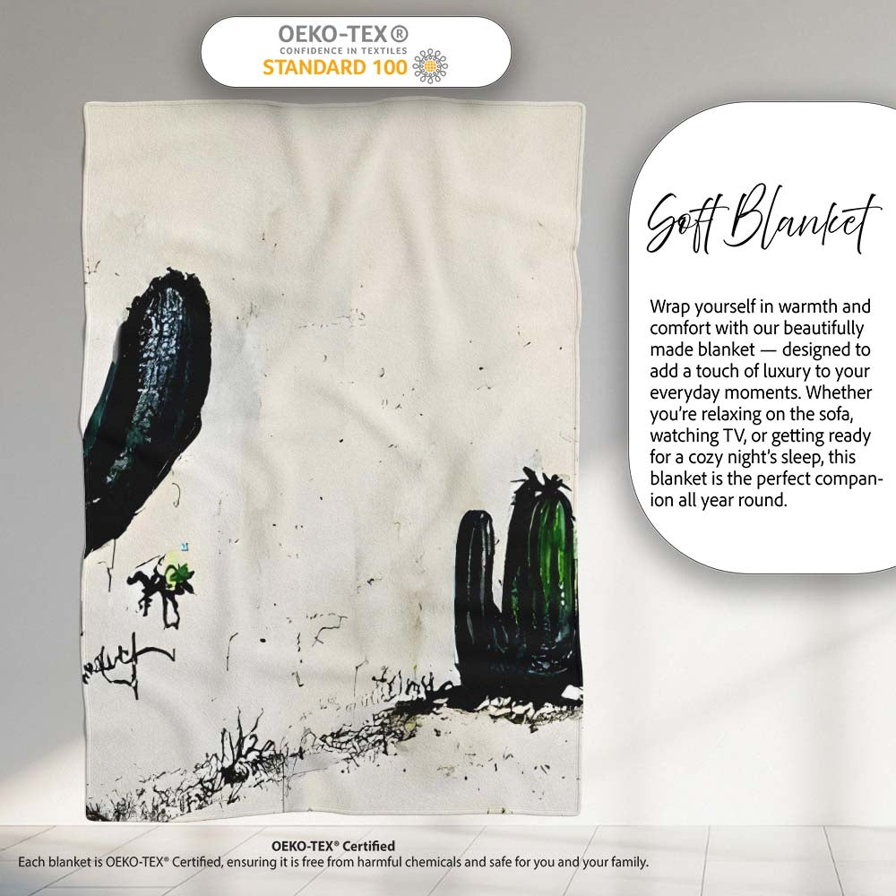 Minimalist Desert Cactus Urban Street Art, Bedroom Living Room Accent, Comfortable Everyday Use - Super Soft Fleece Blanket Bed Sofa Throw