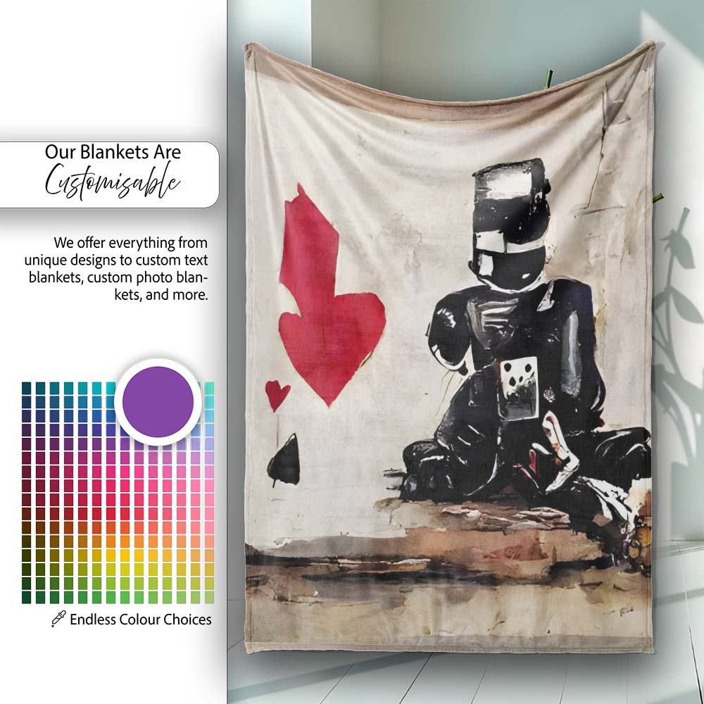 Robots Holding Playing Cards Contemporary Graffiti, All Season Comfort, Stylish Room Decoration - Super Soft Fleece Blanket Bed Sofa Throw