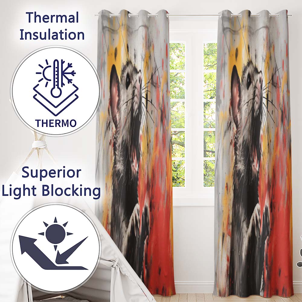 Colour Splash Rat Portrait Street Art Stylish Contemporary Artwork for Home Decor Readymade Eyelet Ring Top Thermal 100% Blackout Curtains