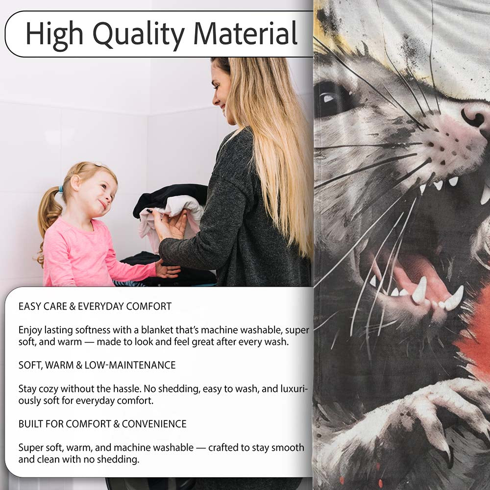 Colour Splash Rat Portrait Street Art, Bedroom Living Room Accent, Thoughtful Housewarming Gift - Super Soft Fleece Blanket Bed Sofa Throw