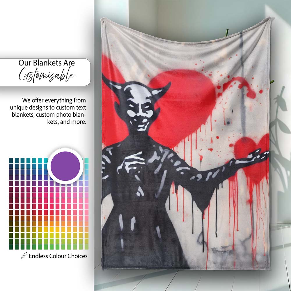 Devil Offering Red Heart Street Art, Cozy Home Decor, Lightweight Warm Gift, All Season Comfort - Super Soft Fleece Blanket Bed Sofa Throw