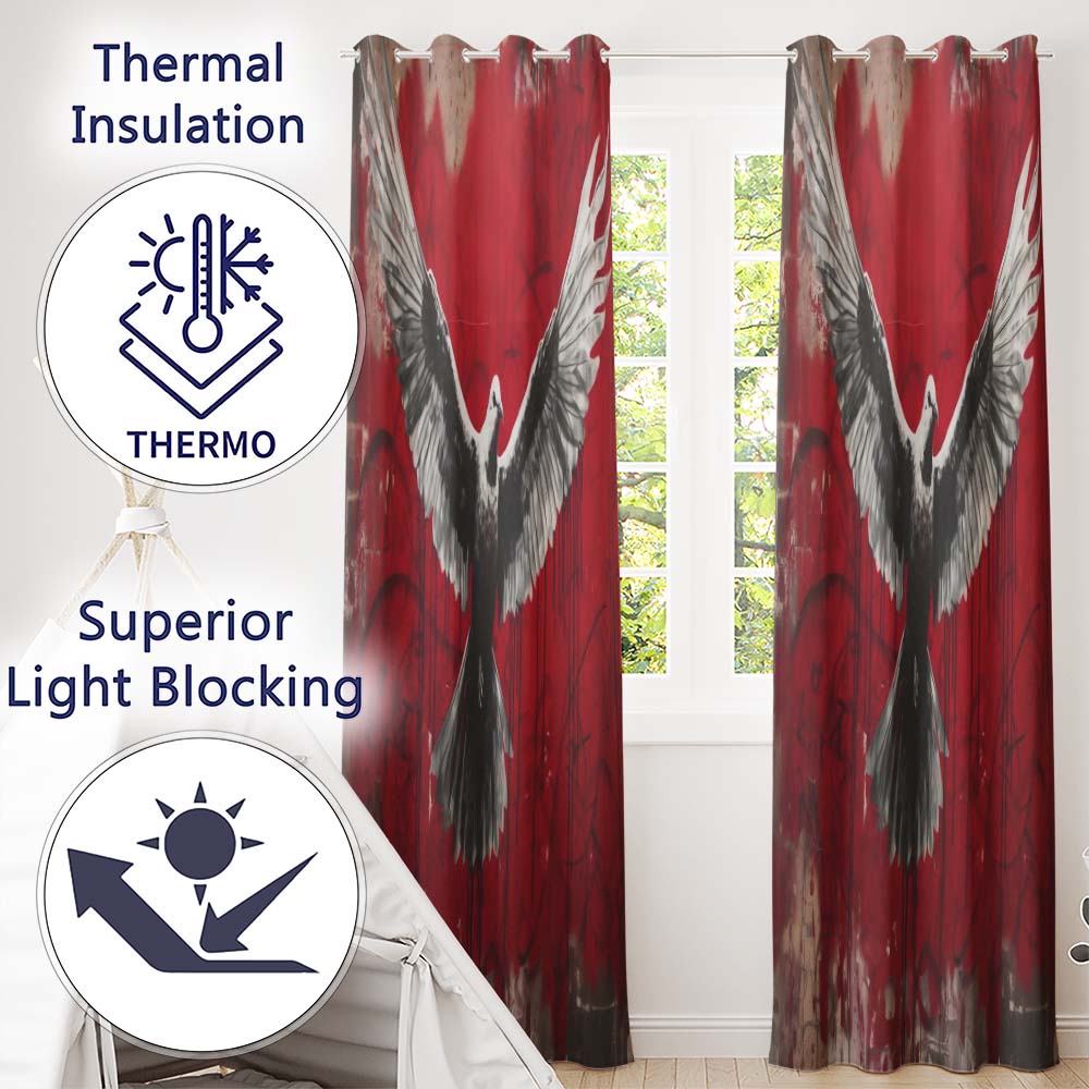 White Dove with Outstretched Wings Urban Graffiti Distinctive Wall Art Home Decor Readymade Eyelet Ring Top Thermal 100% Blackout Curtains