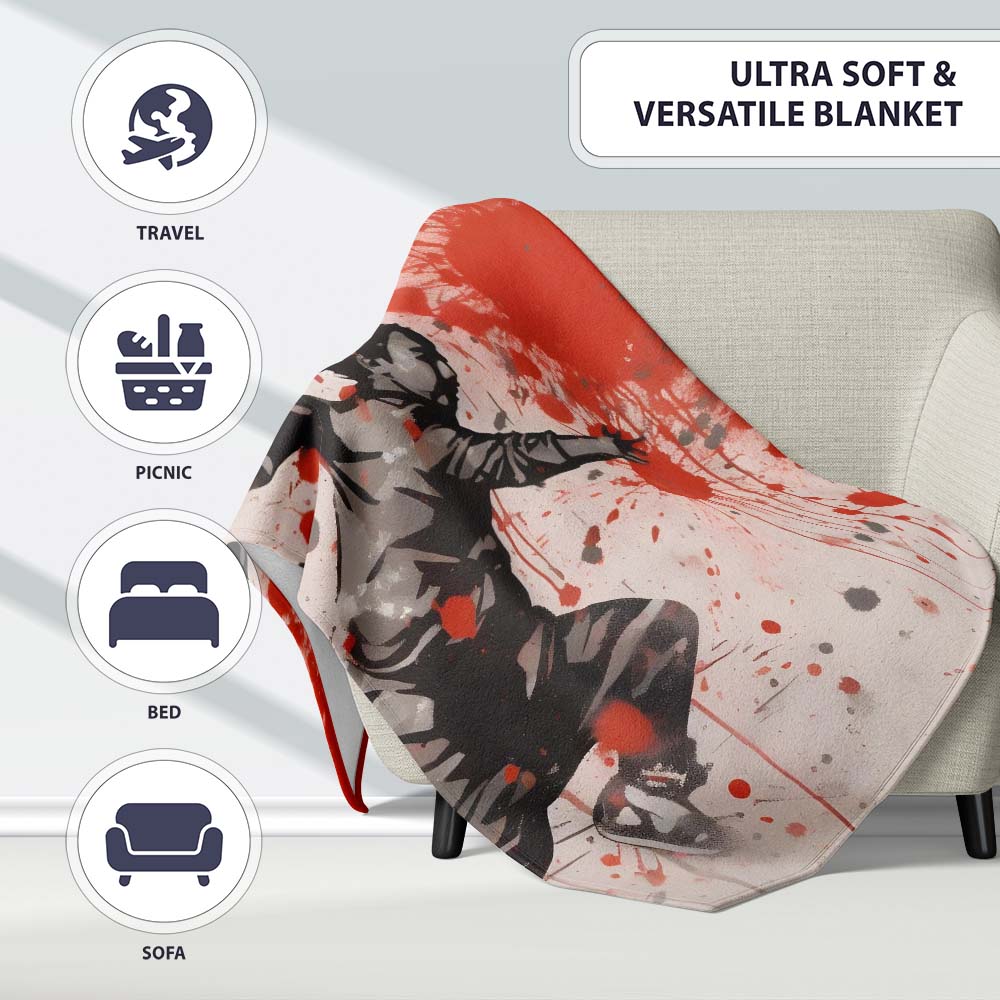 Running Child with Red Paint Splatter Street Art, All Season Comfort, Gift for Adults and Teens - Super Soft Fleece Blanket Bed Sofa Throw