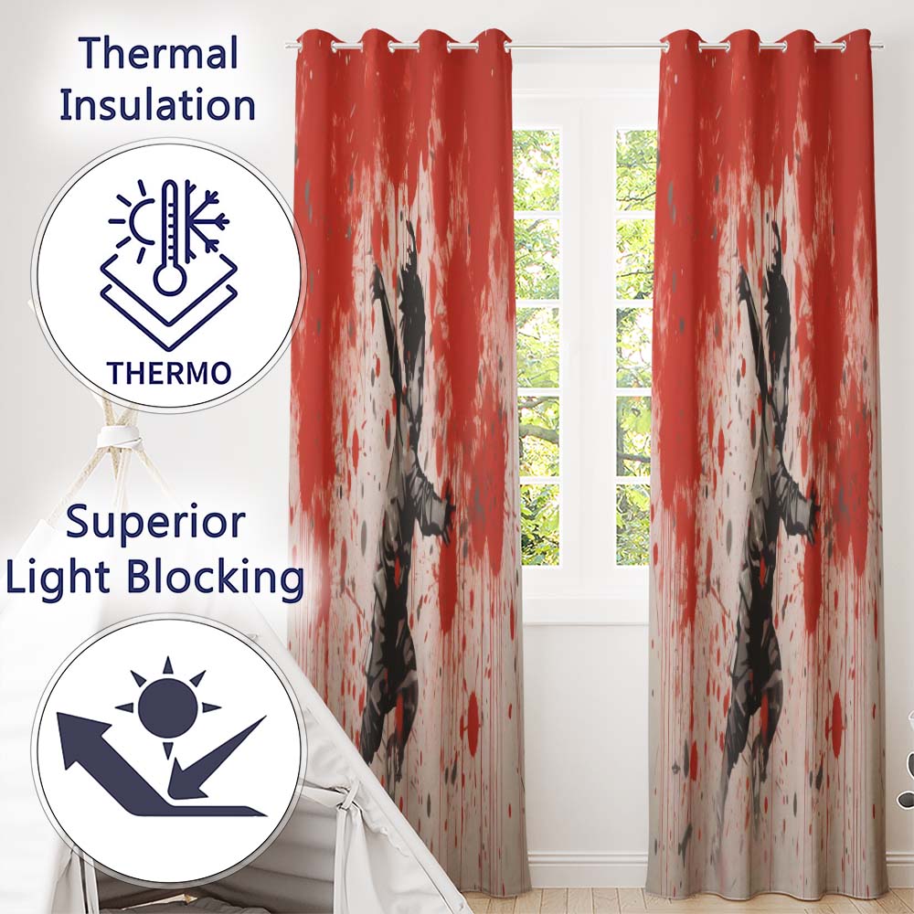 Running Child with Red Paint Splatter Street Art Unique Artwork for Bedroom Decor Readymade Eyelet Ring Top Thermal 100% Blackout Curtains