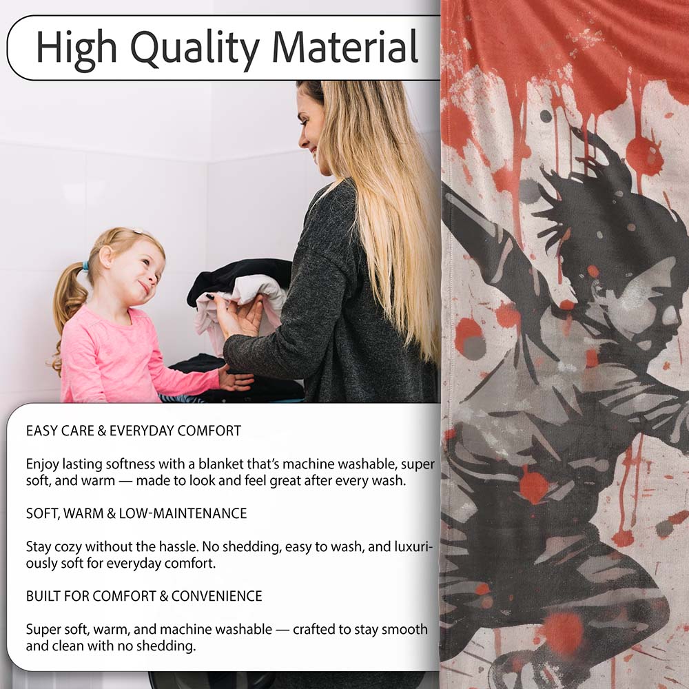 Running Child with Red Paint Splatter Street Art, All Season Comfort, Gift for Adults and Teens - Super Soft Fleece Blanket Bed Sofa Throw
