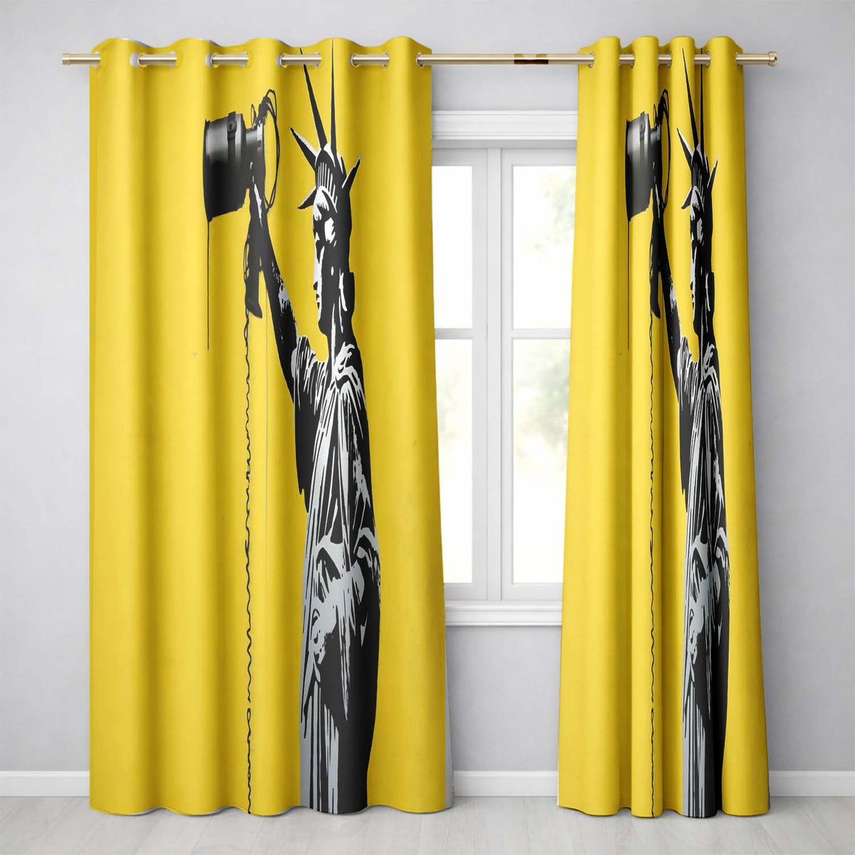 Statue of Liberty Holding Megaphone Graffiti Expressive Artwork for Bedroom Decor Readymade Eyelet Ring Top Thermal 100% Blackout Curtains