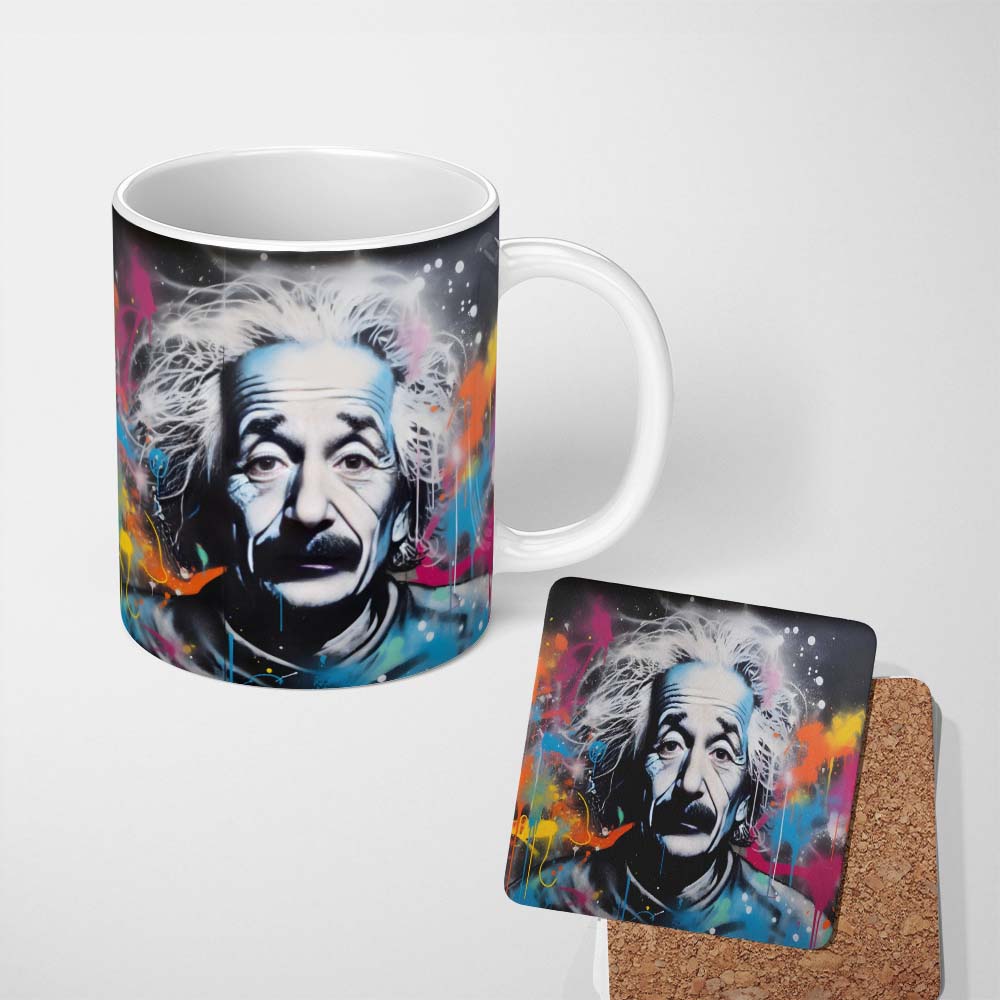 Albert Einstein Colour Splash Portrait Graffiti 11oz Ceramic Coffee Tea Mug White Large Handle
