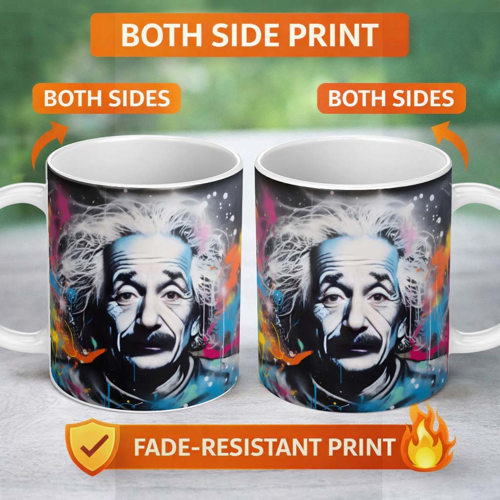 Albert Einstein Colour Splash Portrait Graffiti 11oz Ceramic Coffee Tea Mug White Large Handle