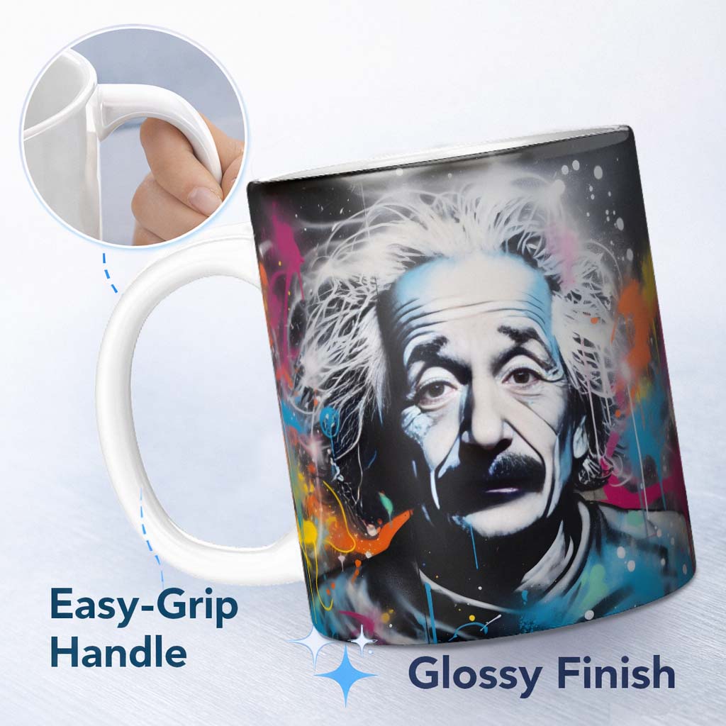 Albert Einstein Colour Splash Portrait Graffiti 11oz Ceramic Coffee Tea Mug White Large Handle