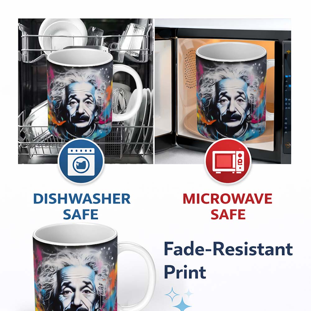 Albert Einstein Colour Splash Portrait Graffiti 11oz Ceramic Coffee Tea Mug White Large Handle