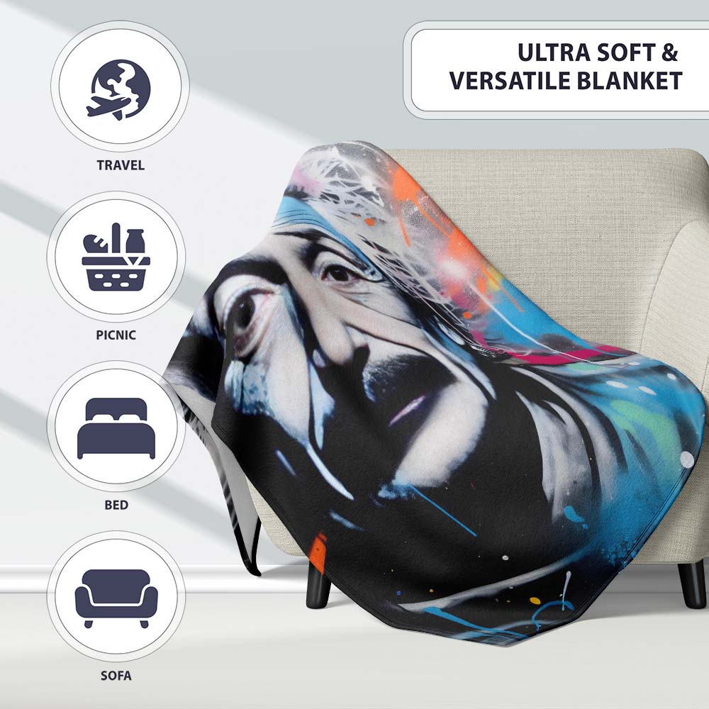 Albert Einstein Colour Splash Portrait Graffiti, Bedroom Living Room Accent, All Season Comfort - Super Soft Fleece Blanket Bed Sofa Throw