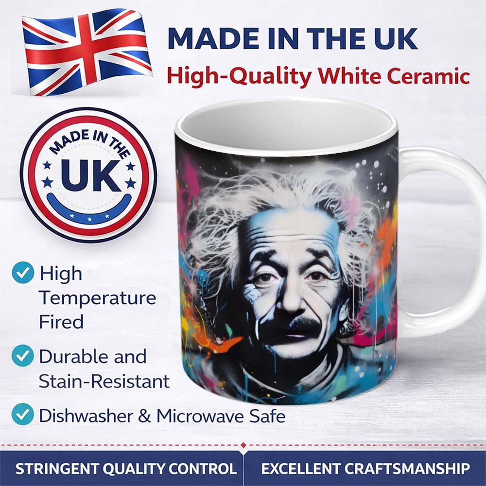 Albert Einstein Colour Splash Portrait Graffiti 11oz Ceramic Coffee Tea Mug White Large Handle