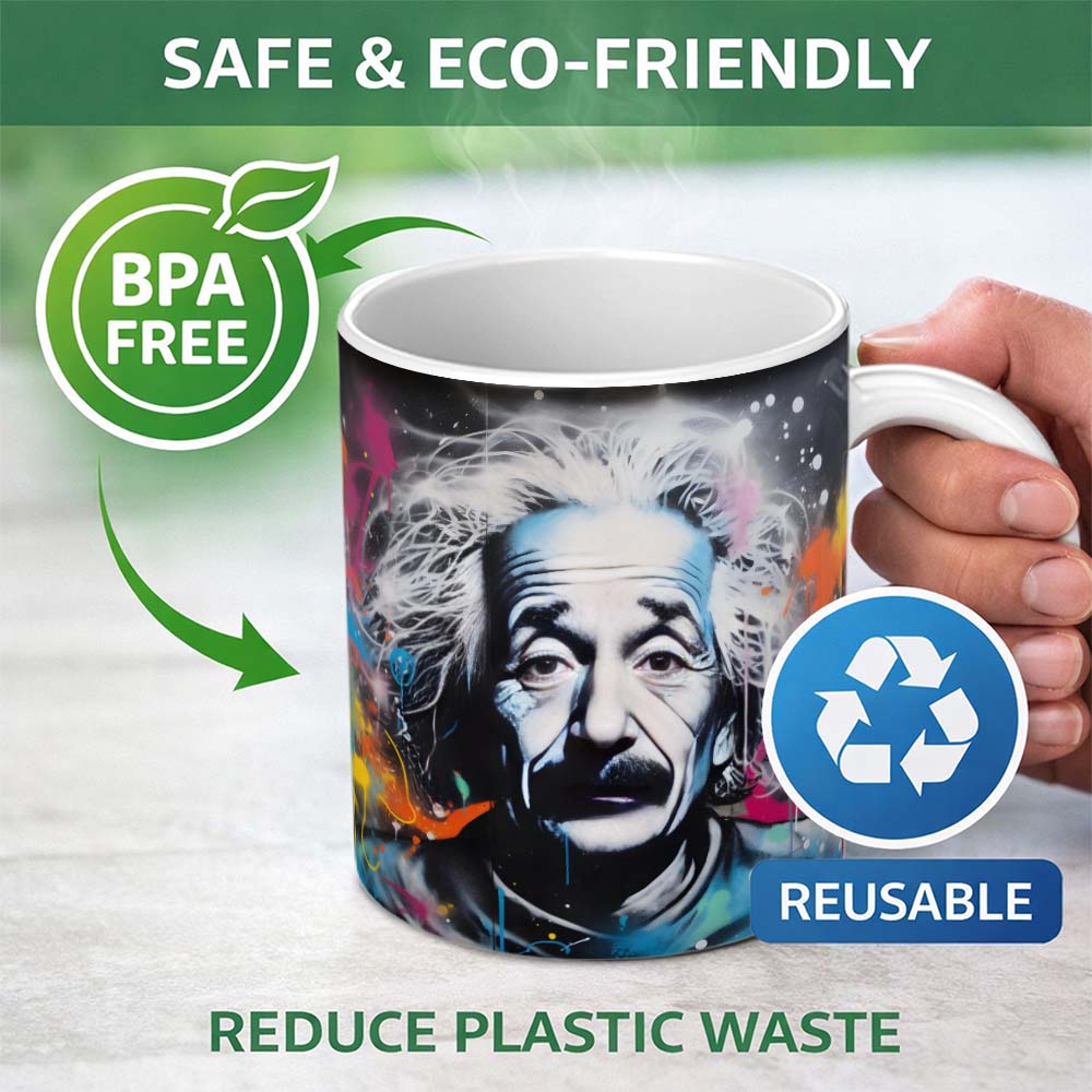 Albert Einstein Colour Splash Portrait Graffiti 11oz Ceramic Coffee Tea Mug White Large Handle