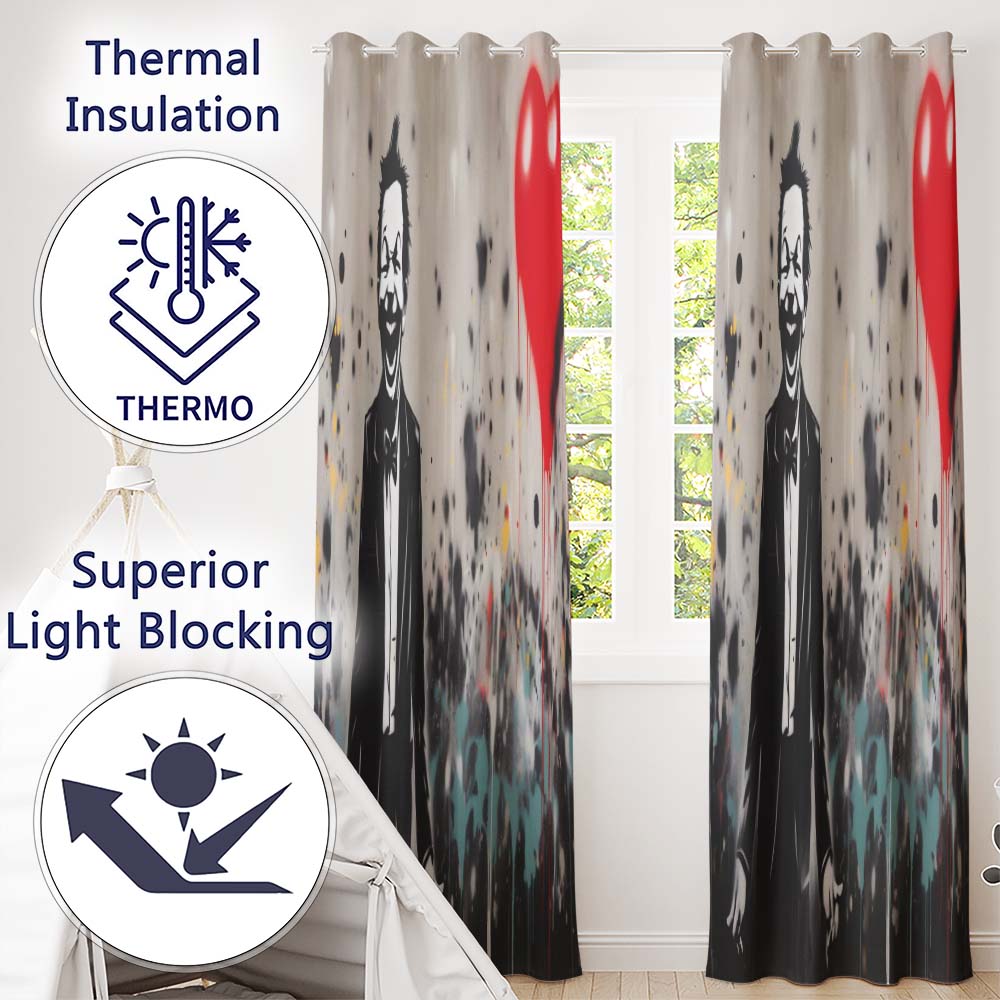 Laughing Man with Red Heart Urban Graffiti Artistic Modern Artwork for Home Decor Readymade Eyelet Ring Top Thermal 100% Blackout Curtains
