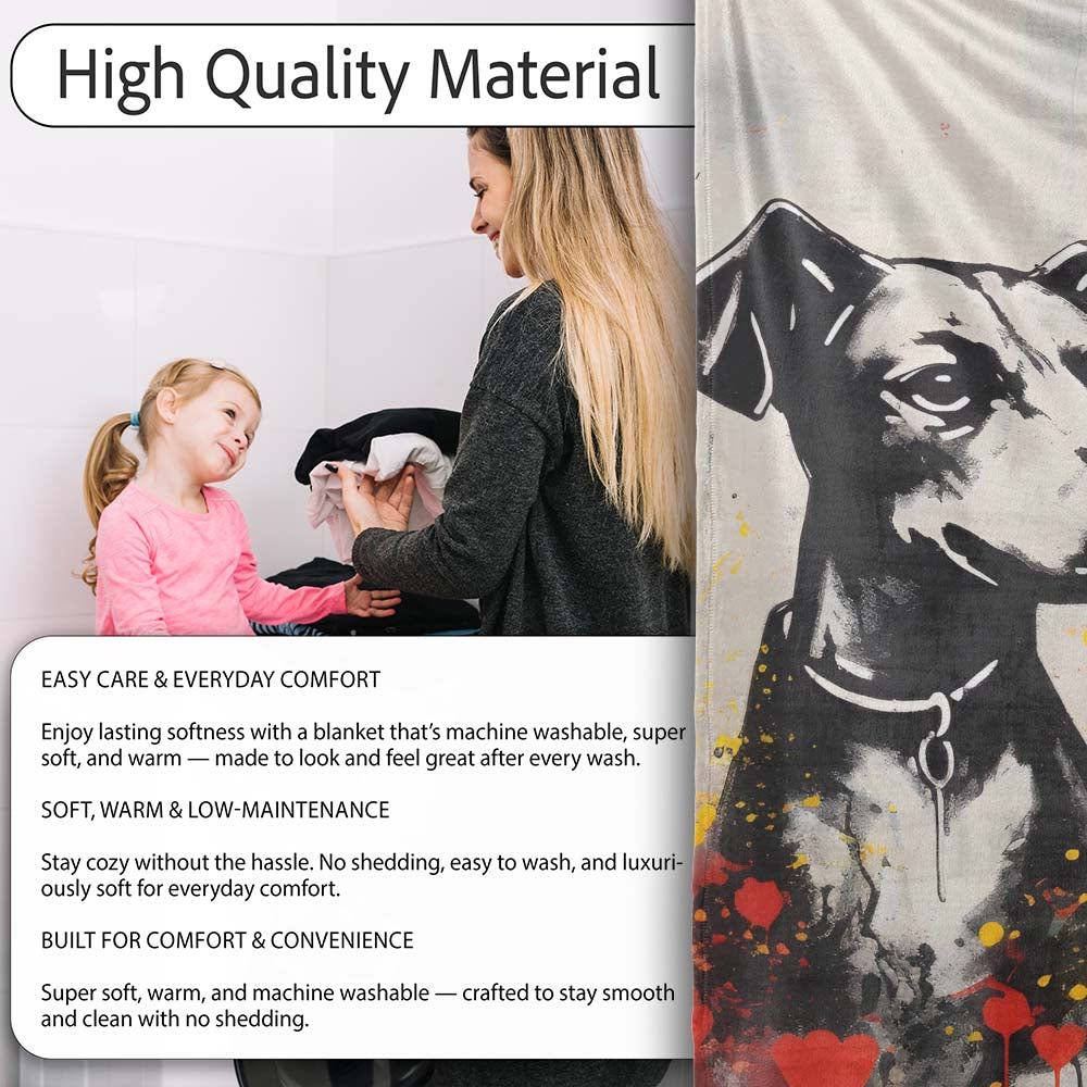Dog Portrait with Red and Yellow Flowers, Bedroom Living Room Accent, Decorative Wall Art Style - Super Soft Fleece Blanket Bed Sofa Throw