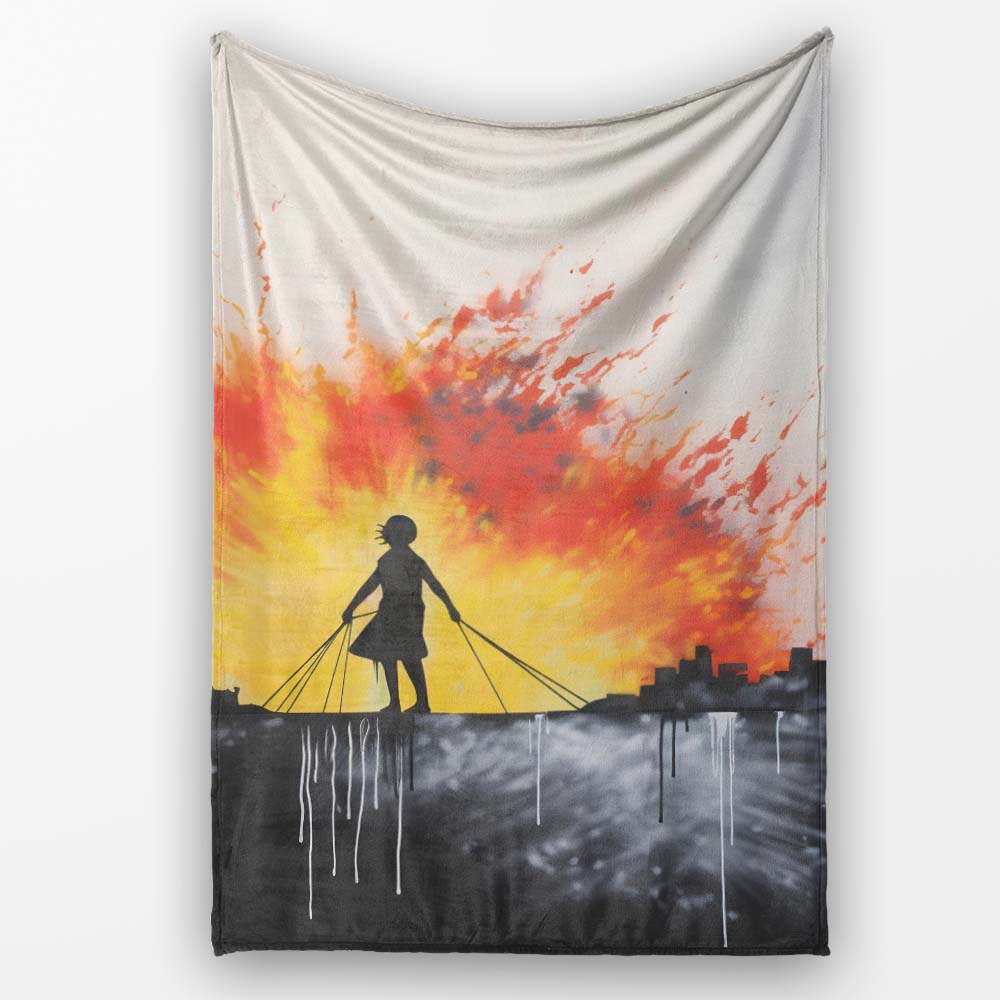 Girl Walking Dogs at Sunset Silhouette, Decorative Wall Art Style, Thoughtful Housewarming Gift - Super Soft Fleece Blanket Bed Sofa Throw