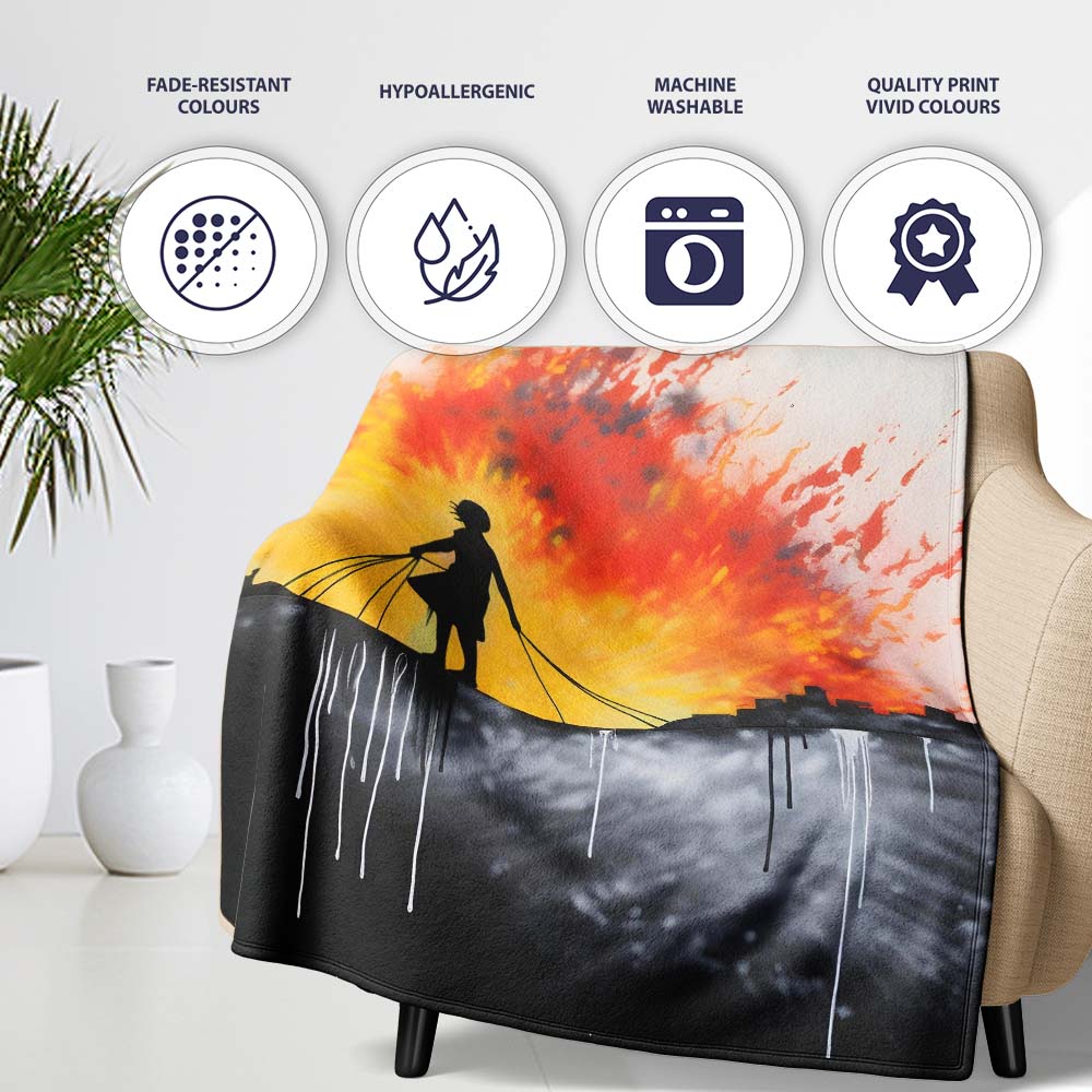 Girl Walking Dogs at Sunset Silhouette, Decorative Wall Art Style, Thoughtful Housewarming Gift - Super Soft Fleece Blanket Bed Sofa Throw