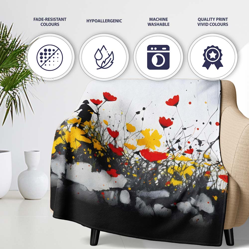 Solitary Figure in Red and Yellow Wildflower Field, All Season Comfort, Stylish Room Decoration - Super Soft Fleece Blanket Bed Sofa Throw
