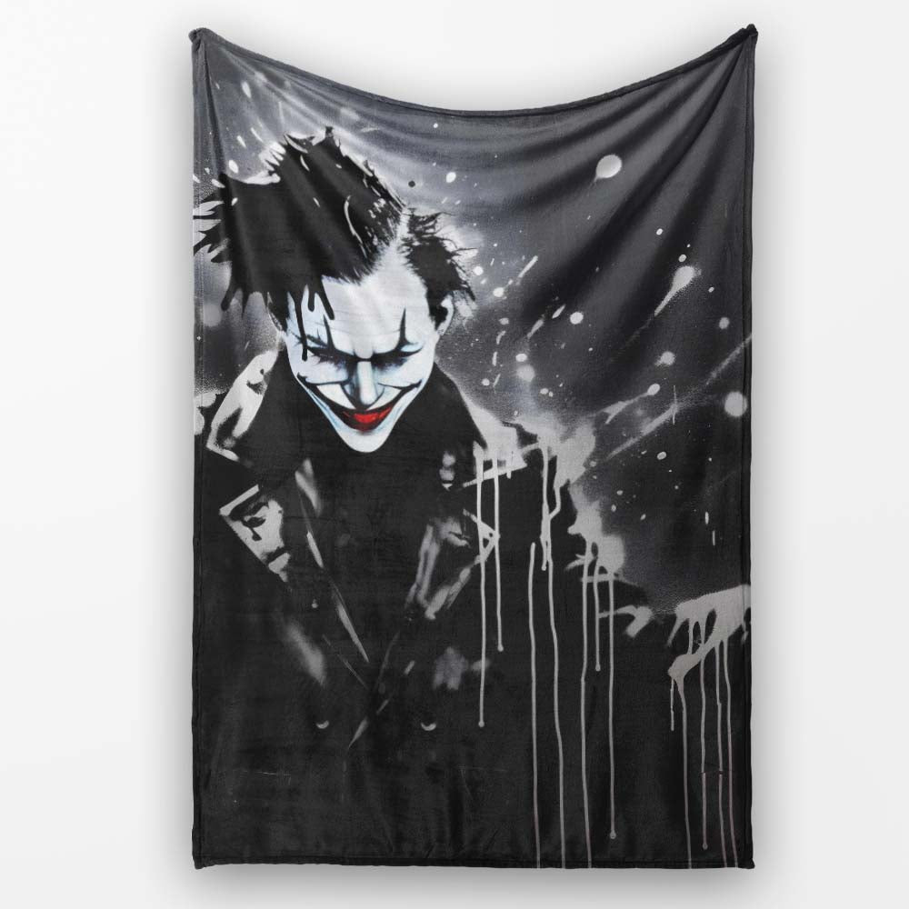 Dark Smiling Clown Monochrome Graffiti, Decorative Wall Art Style, Thoughtful Housewarming Gift - Super Soft Fleece Blanket Bed Sofa Throw