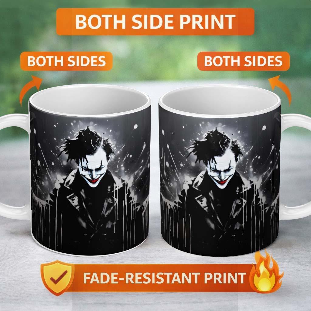 Dark Smiling Clown Monochrome Graffiti 11oz Ceramic Coffee Tea Mug White Large Handle