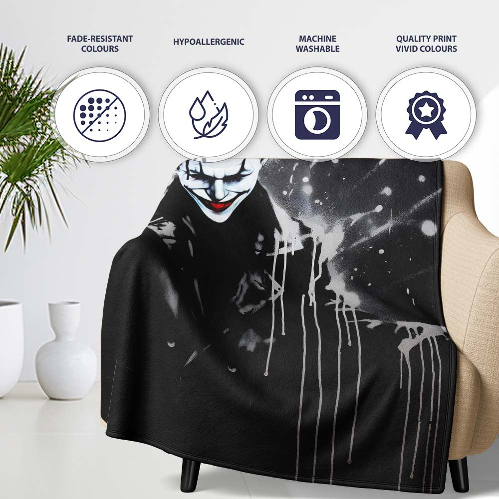 Dark Smiling Clown Monochrome Graffiti, Decorative Wall Art Style, Thoughtful Housewarming Gift - Super Soft Fleece Blanket Bed Sofa Throw