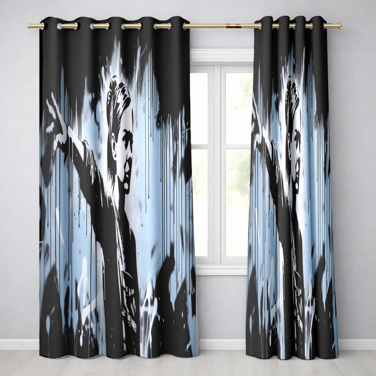 Female Activist Black and Blue Graffiti Unique Distinctive Artwork for Home Decor Readymade Eyelet Ring Top Thermal 100% Blackout Curtains