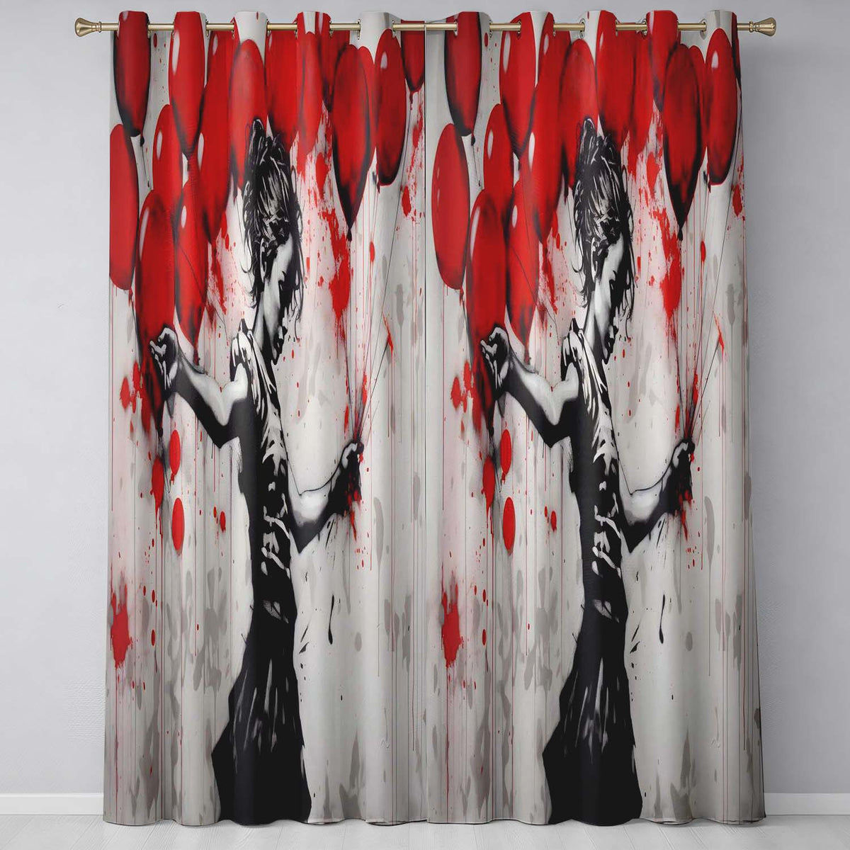 Dancing Girl with Red Balloons Street Art Vibrant Timeless Artwork for Home Decor Readymade Eyelet Ring Top Thermal 100% Blackout Curtains