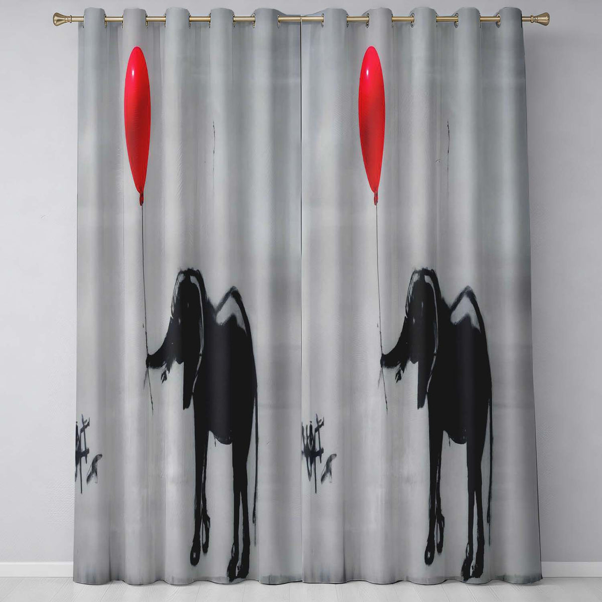 Elephant Holding Red Balloon Minimalist Decorative Stylish Artwork for Home Decor Readymade Eyelet Ring Top Thermal 100% Blackout Curtains