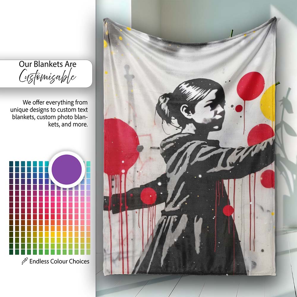 Girl Reaching for Red and Yellow Balloons Graffiti, All Season Comfort, Stylish Room Decoration - Super Soft Fleece Blanket Bed Sofa Throw