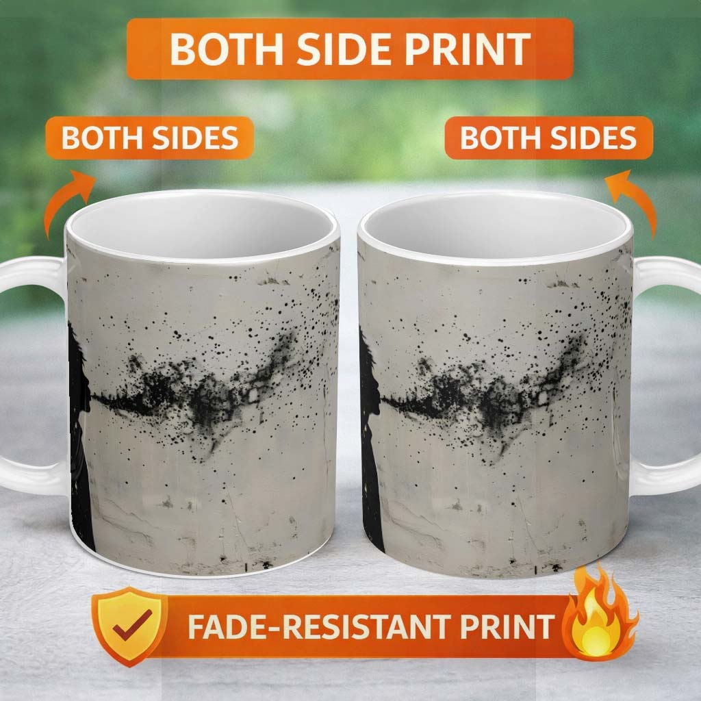 Child Silhouette Blowing Black Paint Dust Street Art 11oz Ceramic Coffee Tea Mug White Large Handle