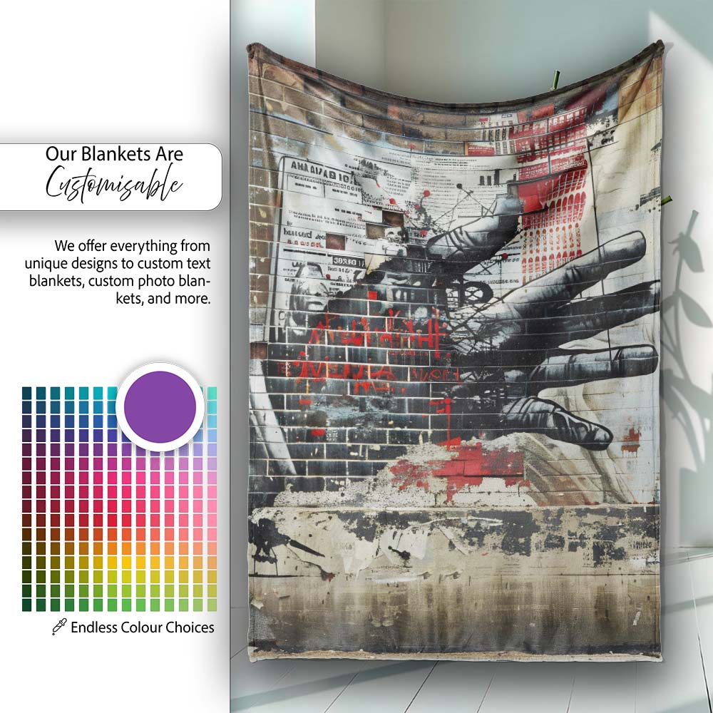 Collage Hand Holding City Newspaper Street Art, Lightweight Warm Gift, Comfortable Everyday Use - Super Soft Fleece Blanket Bed Sofa Throw
