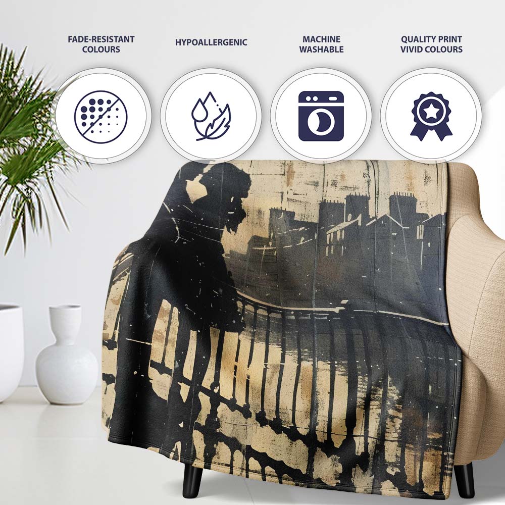 Romantic Couple Silhouette with Red Heart Balloon, All Season Comfort, Comfortable Everyday Use - Super Soft Fleece Blanket Bed Sofa Throw