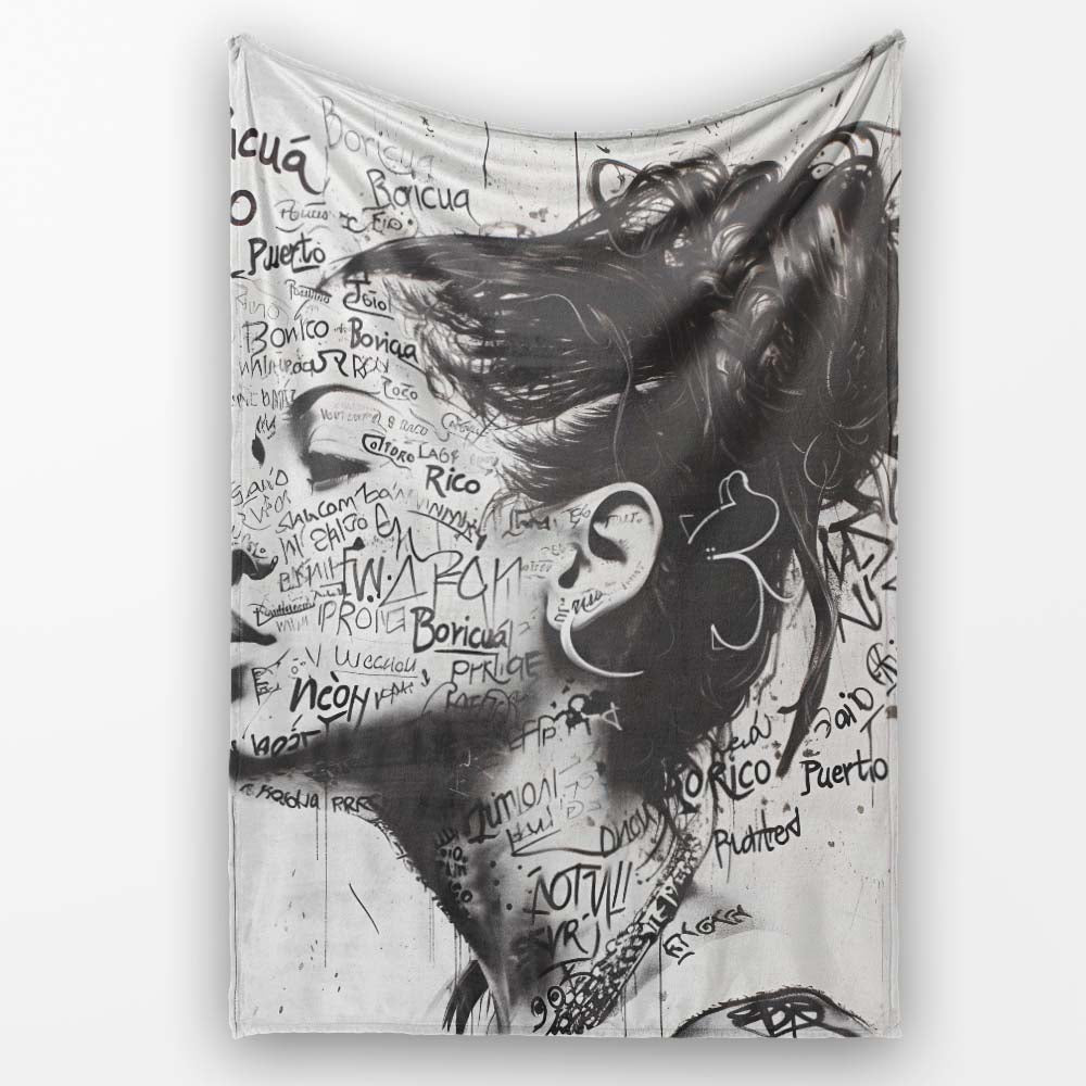 Black and White Woman Portrait Typography Graffiti, All Season Comfort, Stylish Room Decoration - Super Soft Fleece Blanket Bed Sofa Throw