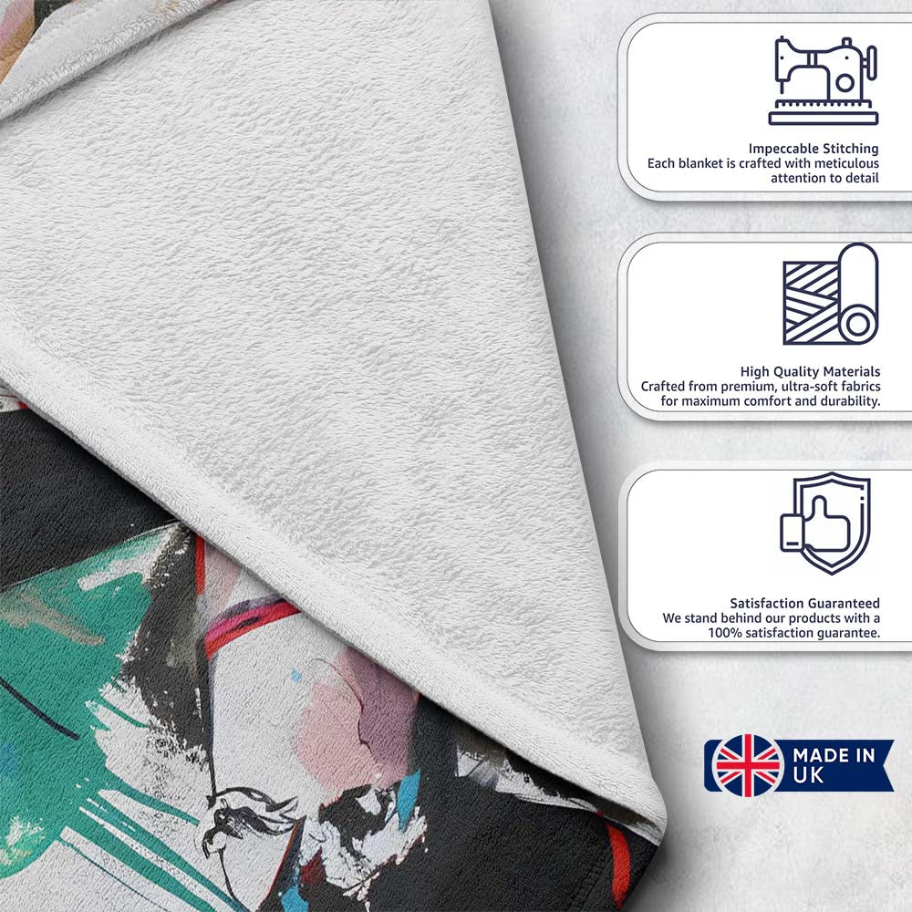 Blonde Jester Woman Colourful Contemporary Graffiti, All Season Comfort, Modern Interior Accent - Super Soft Fleece Blanket Bed Sofa Throw