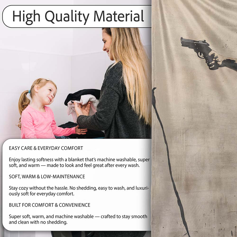 Police Officer Aiming at Black Flower Stencil, All Season Comfort, Thoughtful Housewarming Gift - Super Soft Fleece Blanket Bed Sofa Throw