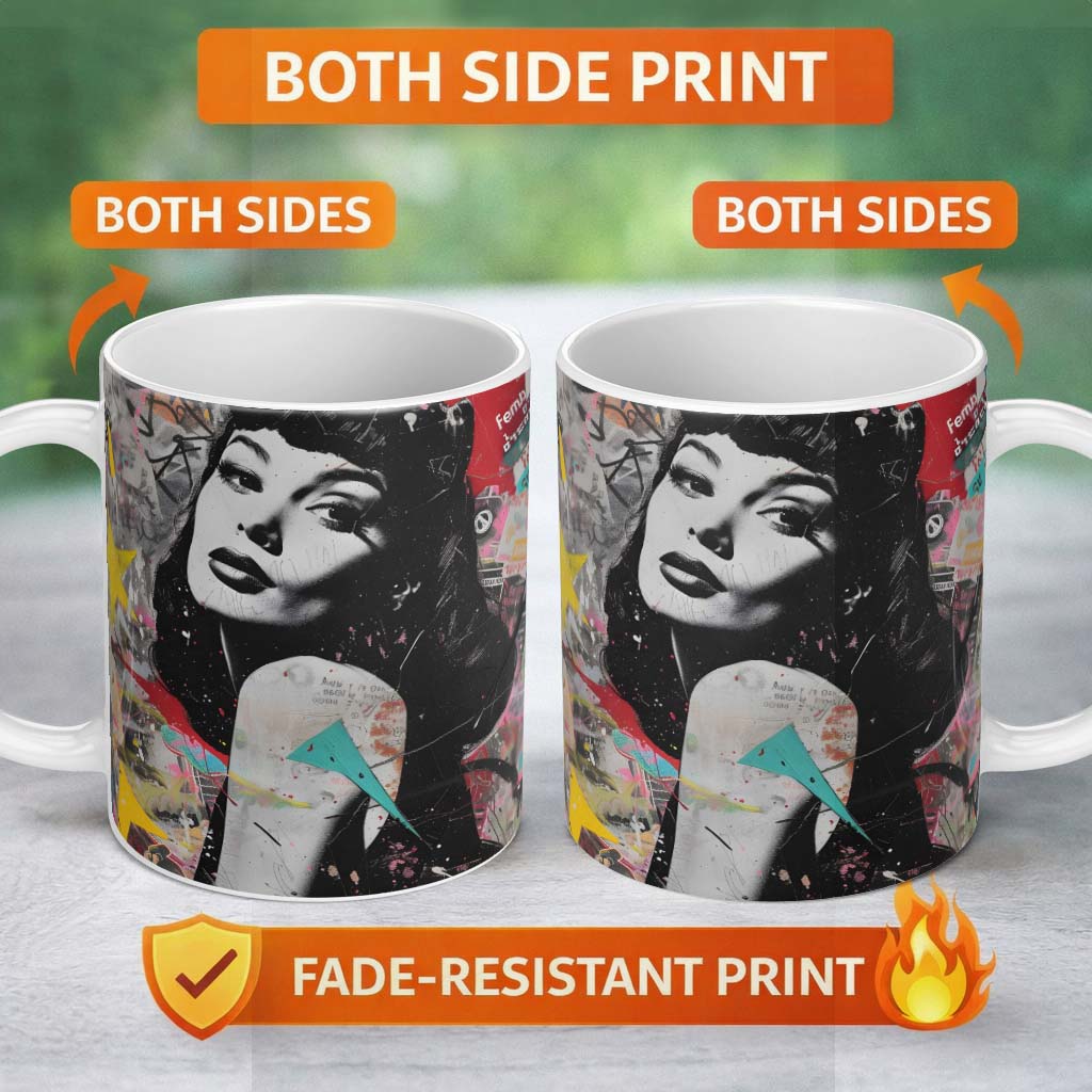 Colourful Woman Portrait Urban Collage Graffiti 11oz Ceramic Coffee Tea Mug White Large Handle
