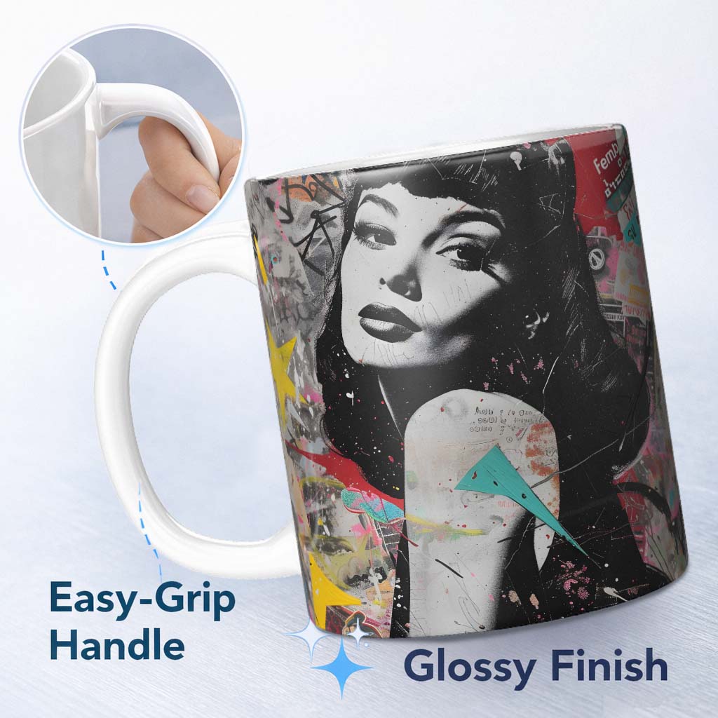 Colourful Woman Portrait Urban Collage Graffiti 11oz Ceramic Coffee Tea Mug White Large Handle