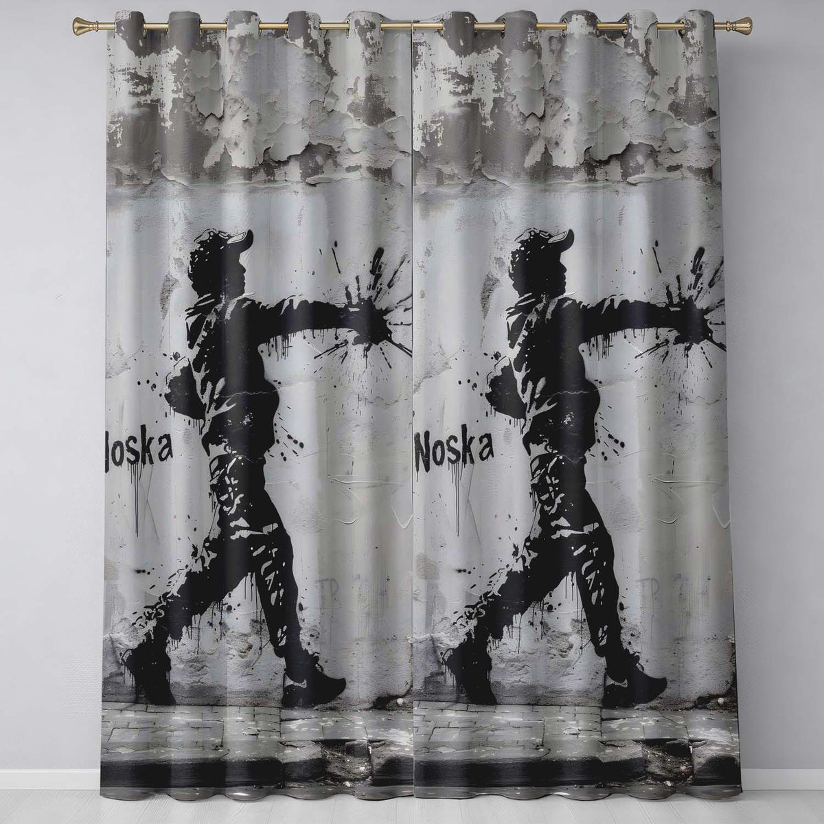 Monochrome Urban Figure with Paint Splash Elegant Creative Artwork for Home Decor Readymade Eyelet Ring Top Thermal 100% Blackout Curtains